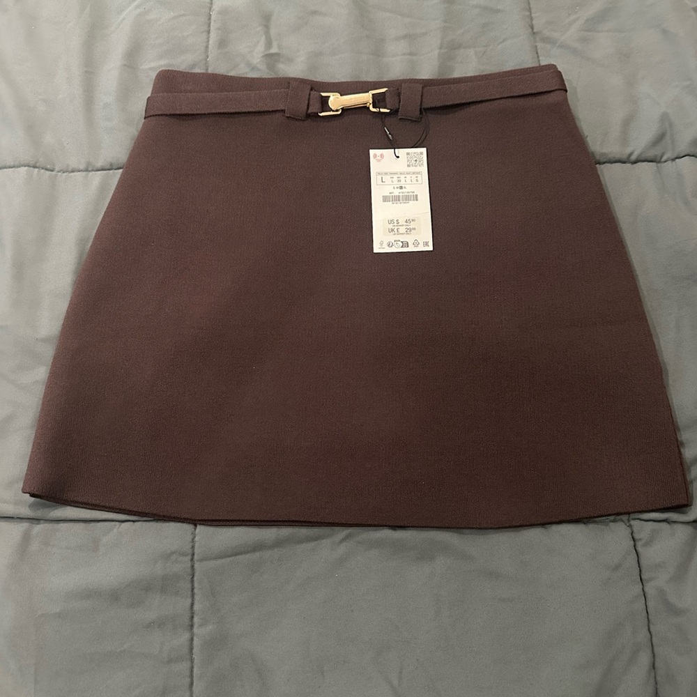 Zara Chocolate Brown Mini Skirt with Gold Buckle